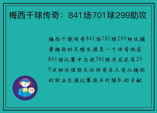 梅西千球传奇：841场701球299助攻